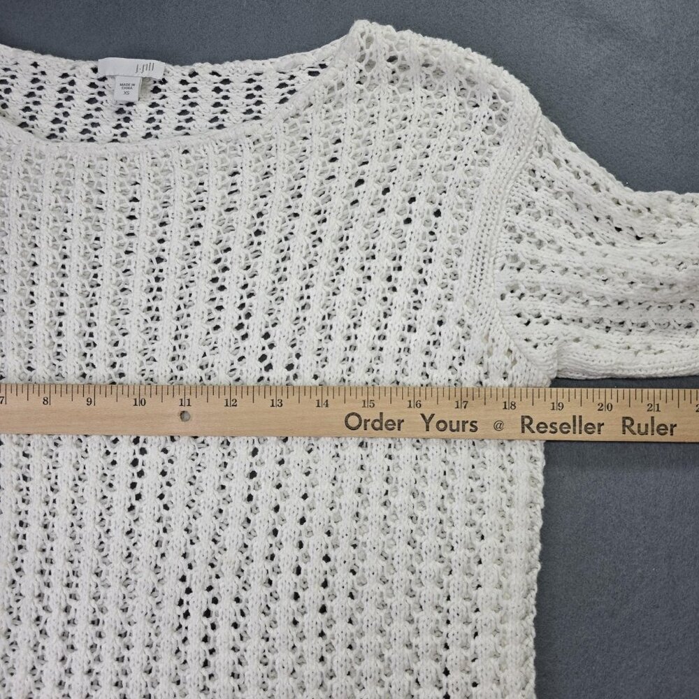 J Jill Sweater Womens XS S White Open Knit 3/4 Sleeve Pullover Cotton Blend Top - Picture 8 of 12
